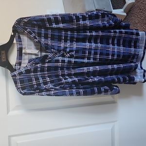 NY Collection Roll up sleeves Henley blouse Blue purple Large